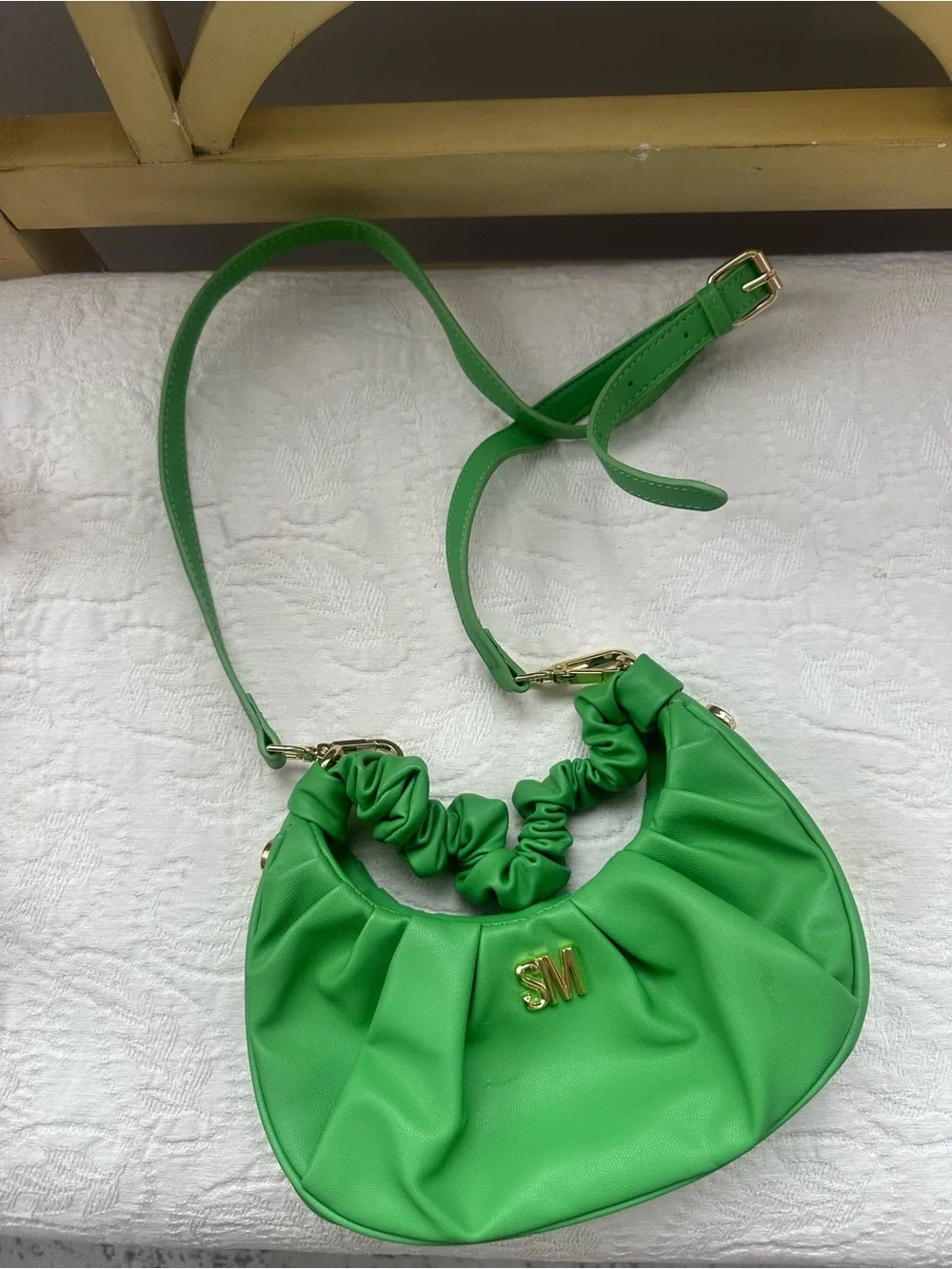 Steve Madden Green Ruched Shoulder Bag with Gold Logo